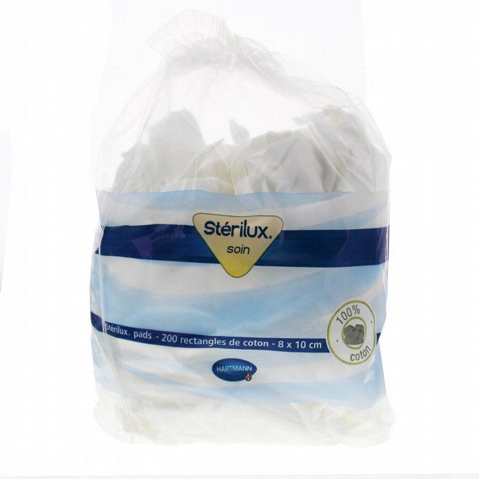 sterilux-sterilux-pads-sachet-de-200-rectangles-coton-8x10-cm-accessoires.jpg STERILUX PADS - SACHET DE 200 RECTANGLES COTON 8x10 CM – Image 1